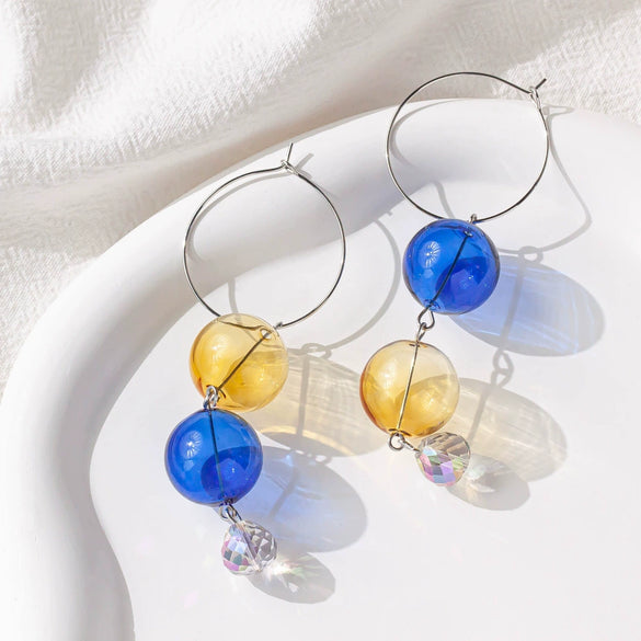 Glass Glazed Round Beaded Bracelet And Ear Accessories Handmade Material