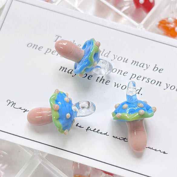 Glass Glazed Wave Point Mushroom Beaded Pendant Handmade Jewelry Accessories With Pearlescent Treatment And Line Pattern