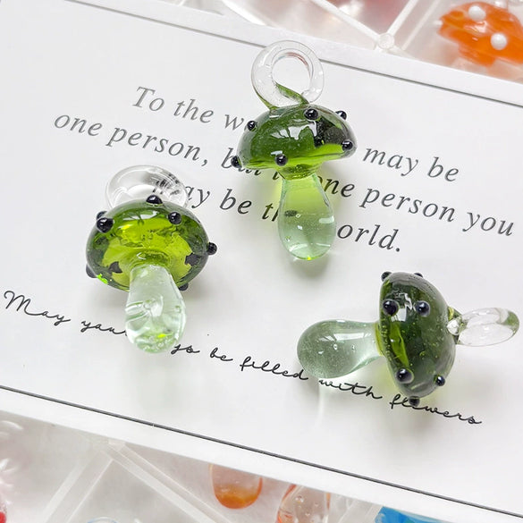 Glass Glazed Wave Point Mushroom Beaded Pendant Handmade Jewelry Accessories With Pearlescent Treatment And Line Pattern
