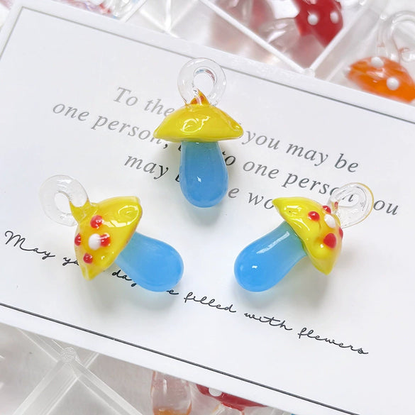 Glass Glazed Wave Point Mushroom Beaded Pendant Handmade Jewelry Accessories With Pearlescent Treatment And Line Pattern