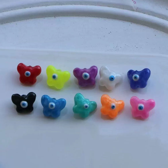 Glass Loose Beads Jewelry Making Accessories Butterfly Shape With Oil Dripping And Eye Pattern