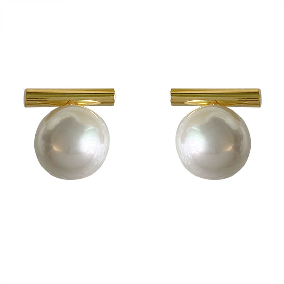 Glass Pearl 925 Silver Geometric Earrings For Women With Electroplating Simple Light Luxury Minimalist Design