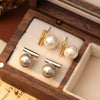 Glass Pearl 925 Silver Geometric Earrings For Women With Electroplating Simple Light Luxury Minimalist Design