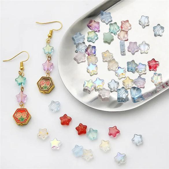 Glass Pentagonal Stars Beaded Beads DIY Handmade Antique Glaze Hairpin Earrings Material Accessories