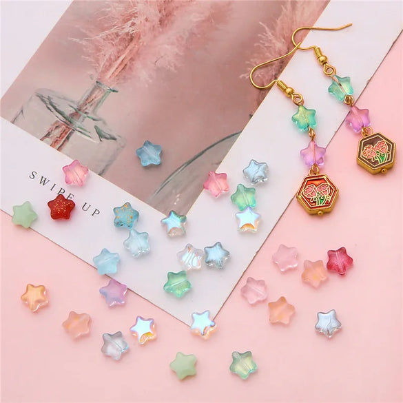 Glass Pentagonal Stars Beaded Beads DIY Handmade Antique Glaze Hairpin Earrings Material Accessories