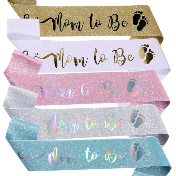 Glitter Cloth Gender Reveal Shoulder Strap Belt With Footprints Of Expectant Mothers And Hot Stamping Craft