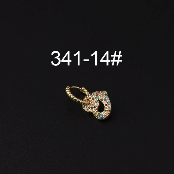 Gloss Bead Ear Buckle Microinlaid Zircon Love Plum Blossom Square Irregular Pierced Earrings Metal Electroplated