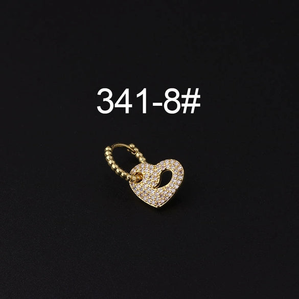 Gloss Bead Ear Buckle Microinlaid Zircon Love Plum Blossom Square Irregular Pierced Earrings Metal Electroplated