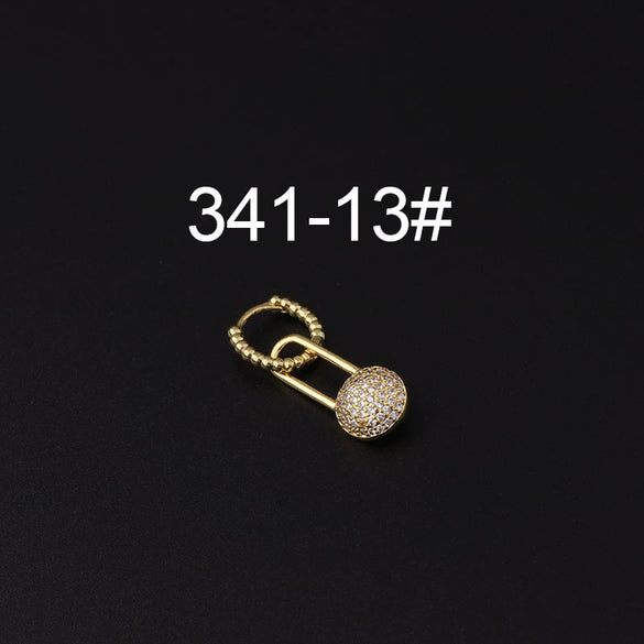 Gloss Bead Ear Buckle Microinlaid Zircon Love Plum Blossom Square Irregular Pierced Earrings Metal Electroplated