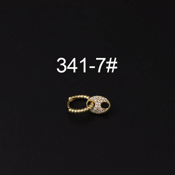 Gloss Bead Ear Buckle Microinlaid Zircon Love Plum Blossom Square Irregular Pierced Earrings Metal Electroplated