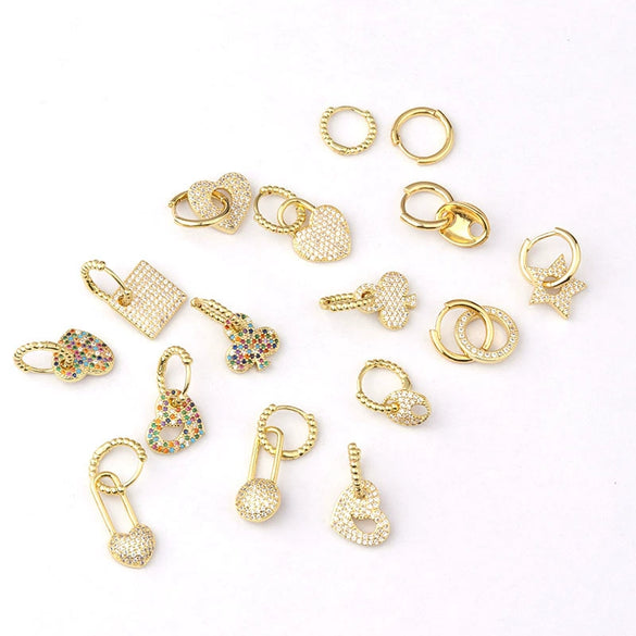 Gloss Bead Ear Buckle Microinlaid Zircon Love Plum Blossom Square Irregular Pierced Earrings Metal Electroplated