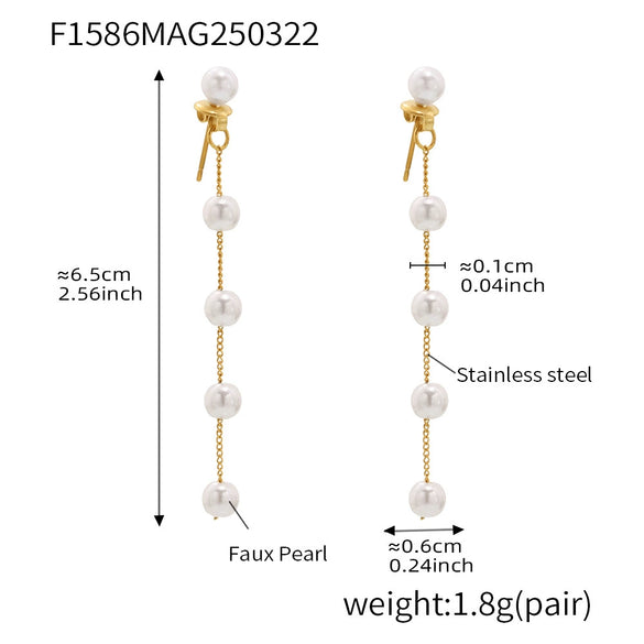Glossy Bead Long Tassel Earrings Stainless Steel Geometric Electroplated For Women