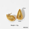 Glossy Dropshaped Stainless Steel Hollow Thread Earrings With Striped Design And Vacuum Furnace Electroplating