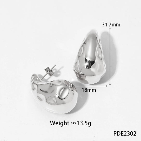 Glossy Dropshaped Stainless Steel Hollow Thread Earrings With Striped Design And Vacuum Furnace Electroplating