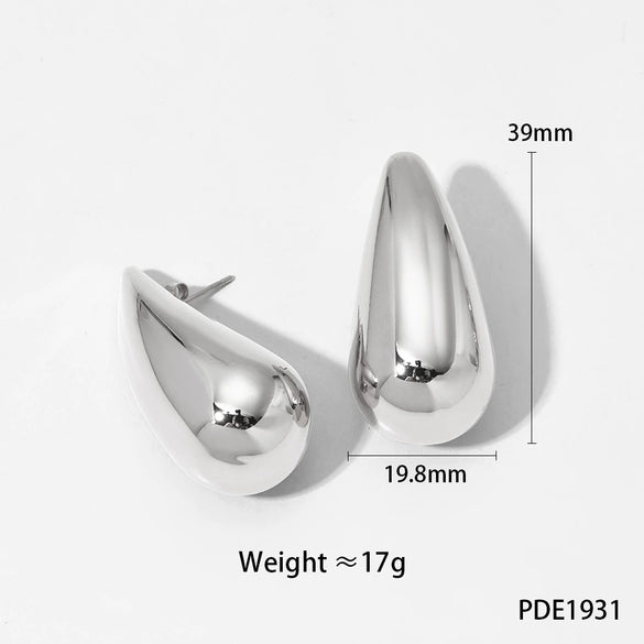 Glossy Dropshaped Stainless Steel Hollow Thread Earrings With Striped Design And Vacuum Furnace Electroplating