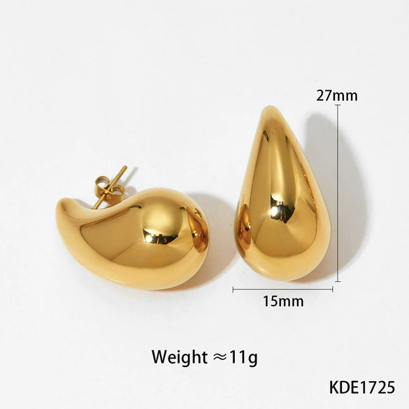 Glossy Dropshaped Stainless Steel Hollow Thread Earrings With Striped Design And Vacuum Furnace Electroplating