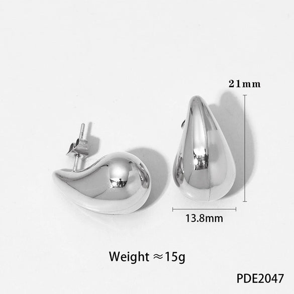 Glossy Dropshaped Stainless Steel Hollow Thread Earrings With Striped Design And Vacuum Furnace Electroplating