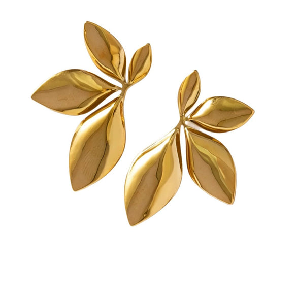 Glossy Electroplated Flower And Leaf Stud Earrings For Women Alloy Earrings With Stainless Steel Posts And Elegant Versatile Design