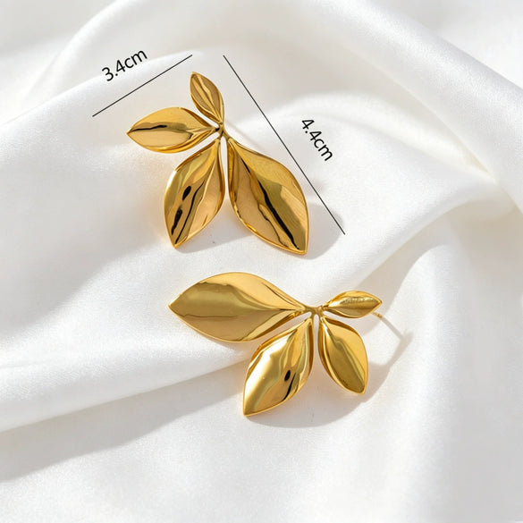Glossy Electroplated Flower And Leaf Stud Earrings For Women Alloy Earrings With Stainless Steel Posts And Elegant Versatile Design