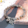 Glossy Natural Flash Stone Elastic Beaded Bracelet With Silver Tree Charm Minimalist Electroplated Natural Stone Jewelry For Women