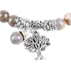 Glossy Natural Flash Stone Elastic Beaded Bracelet With Silver Tree Charm Minimalist Electroplated Natural Stone Jewelry For Women