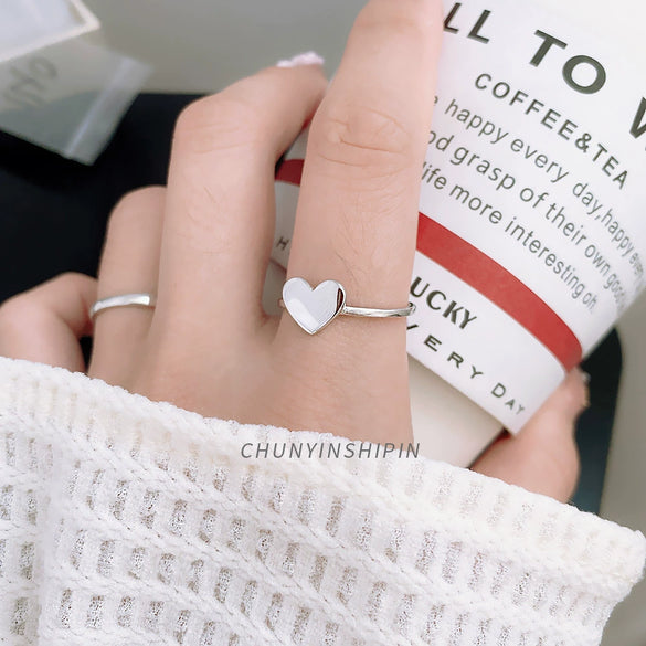 Glossy Sterling Silver Heart Shaped Open Ring With Electroplated Finish For Women Fashion Jewelry
