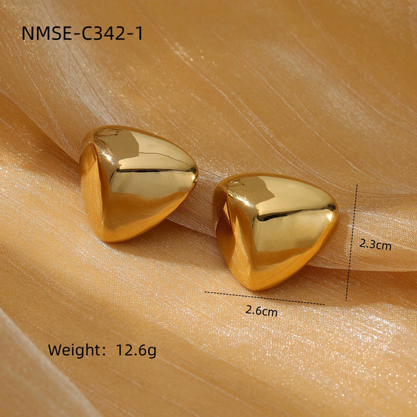 Glossy Threedimensional Triangular Titanium Steel And Stainless Steel Earrings With Frosted Brushed Texture And Electroplating