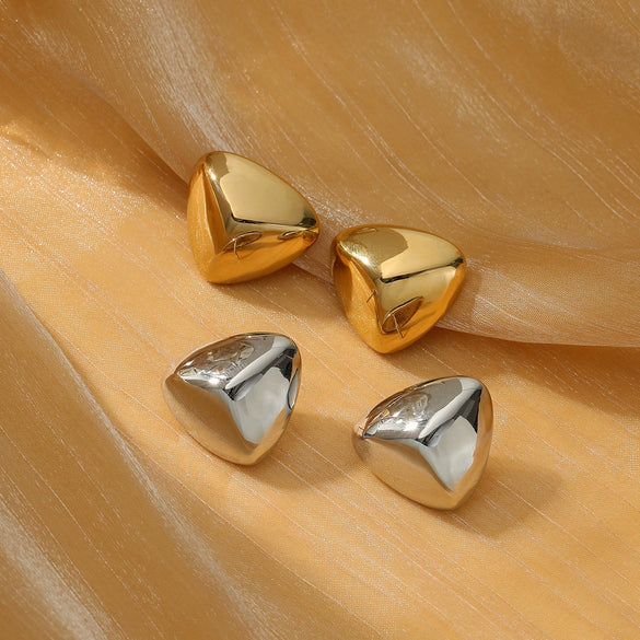 Glossy Threedimensional Triangular Titanium Steel And Stainless Steel Earrings With Frosted Brushed Texture And Electroplating