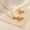 Glossy Titanium Steel Elegant Earrings And Peach Heart Pendant Necklace Set With Electroplating Light Luxury Style Geometric Design