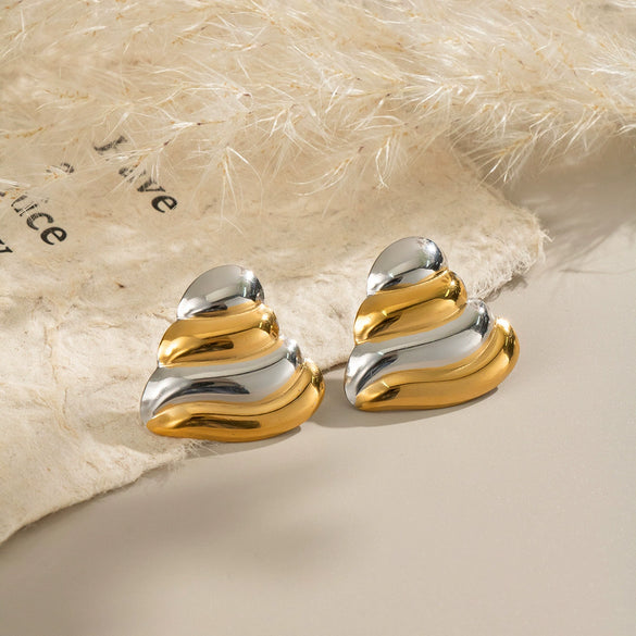 Gold And Silver Color Matching Triangular Stainless Steel Earrings With Electroplating Geometric Design For Women