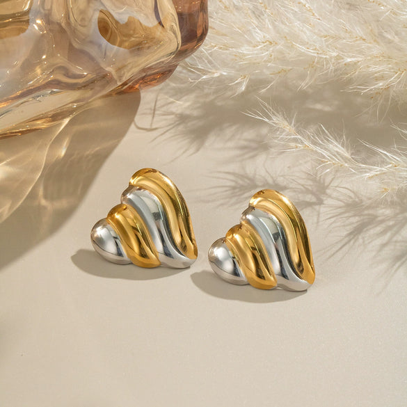 Gold And Silver Color Matching Triangular Stainless Steel Earrings With Electroplating Geometric Design For Women