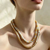 Gold And Silver Tone Geometric Alloy Necklace And Bracelet Set With Doublelayer Handmade Chain And Elastic Stretch Bracelet Polished Stackable Jewelry