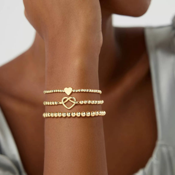 Gold Color Copper Heart Bead Multi Layer Bracelet For Women Adjustable Stackable Geometric Electroplated Fashion Jewelry