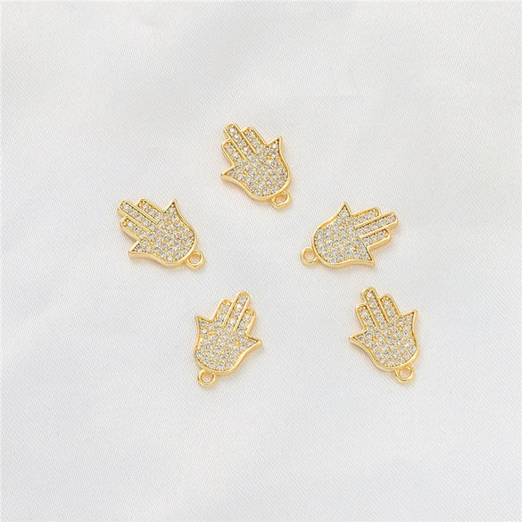 Gold Color Inlaid Zircon Heart And Feather Metal Pendant For Diy Bracelet Jewelry Accessory Electroplated