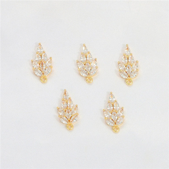 Gold Color Inlaid Zircon Heart And Feather Metal Pendant For Diy Bracelet Jewelry Accessory Electroplated