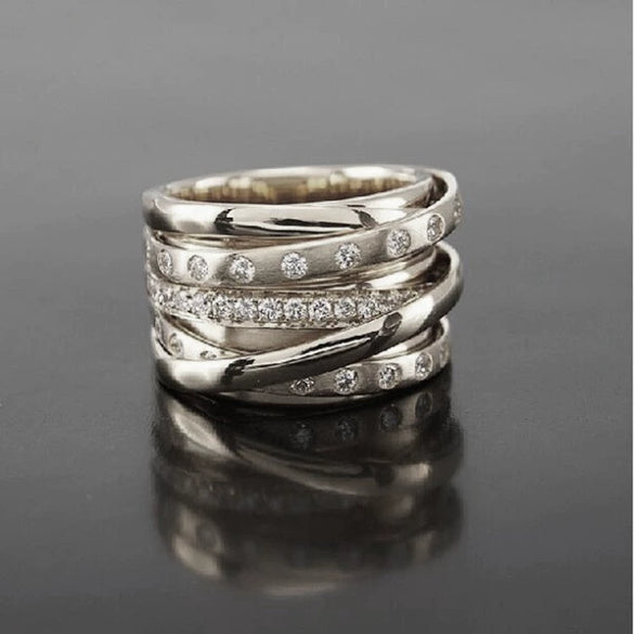 Gold Color Winding Multi Layer Alloy Ring With Constellation Style Electroplated Unisex Fashion Hand Jewelry