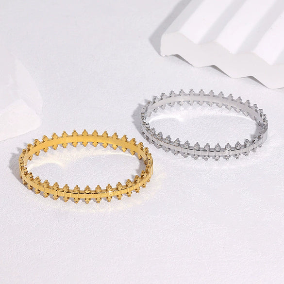 Gold Electroplated Stainless Steel Clasp Bracelet With Geometric Unique Design And Tarnish Resistant Finish
