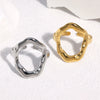 Gold Electroplated Stainless Steel Open Ring For Women With Irregular Geometric Texture