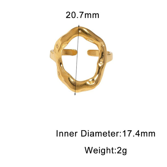 Gold Electroplated Stainless Steel Open Ring For Women With Irregular Geometric Texture
