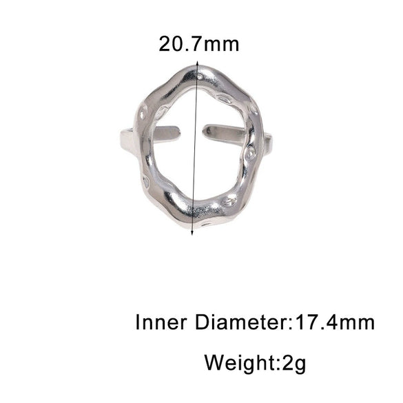 Gold Electroplated Stainless Steel Open Ring For Women With Irregular Geometric Texture