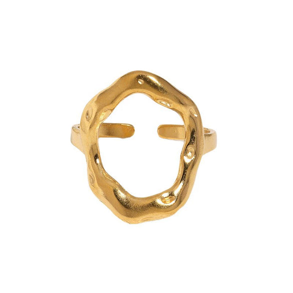 Gold Electroplated Stainless Steel Open Ring For Women With Irregular Geometric Texture