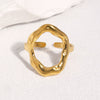 Gold Electroplated Stainless Steel Open Ring For Women With Irregular Geometric Texture