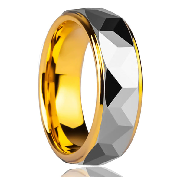 Gold Electroplated Tungsten Steel Ring With Cut Flower Geometric Design Minimalist Unisex Fashion Jewelry