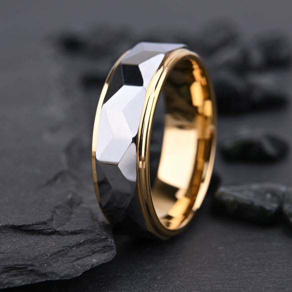 Gold Electroplated Tungsten Steel Ring With Cut Flower Geometric Design Minimalist Unisex Fashion Jewelry