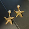 Gold Plated Alloy Starfish Pearl Earrings With Silver Tone Posts Simple Unisex Animal Inspired Jewelry Wholesale