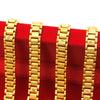 Gold Plated Brass Wave Pattern Thick Watch Chain Bracelet With Carved Craft Detail Simple Men's Jewelry