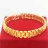 Gold Plated Brass Wave Pattern Thick Watch Chain Bracelet With Carved Craft Detail Simple Men's Jewelry