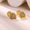Gold Plated Ceramic Pearl Earrings With Geometric Heart Design And Stainless Steel Ear Posts For Unisex Wholesale Jewelry
