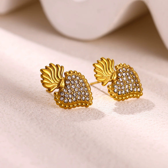 Gold Plated Ceramic Pearl Earrings With Geometric Heart Design And Stainless Steel Ear Posts For Unisex Wholesale Jewelry