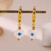 Gold Plated Ceramic Pearl Earrings With Geometric Heart Design And Stainless Steel Ear Posts For Unisex Wholesale Jewelry